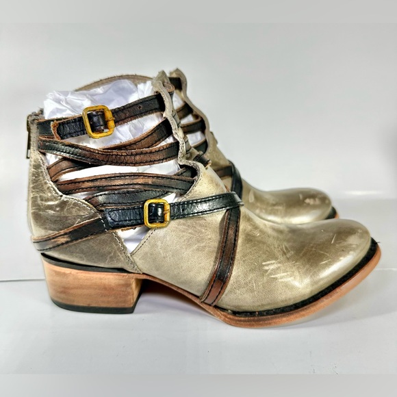 Freebird BY STEVEN STAIR STRAPPY ANKLE LEATHER BOOTS Gray Greenish SIZE 7 - Picture 5 of 16
